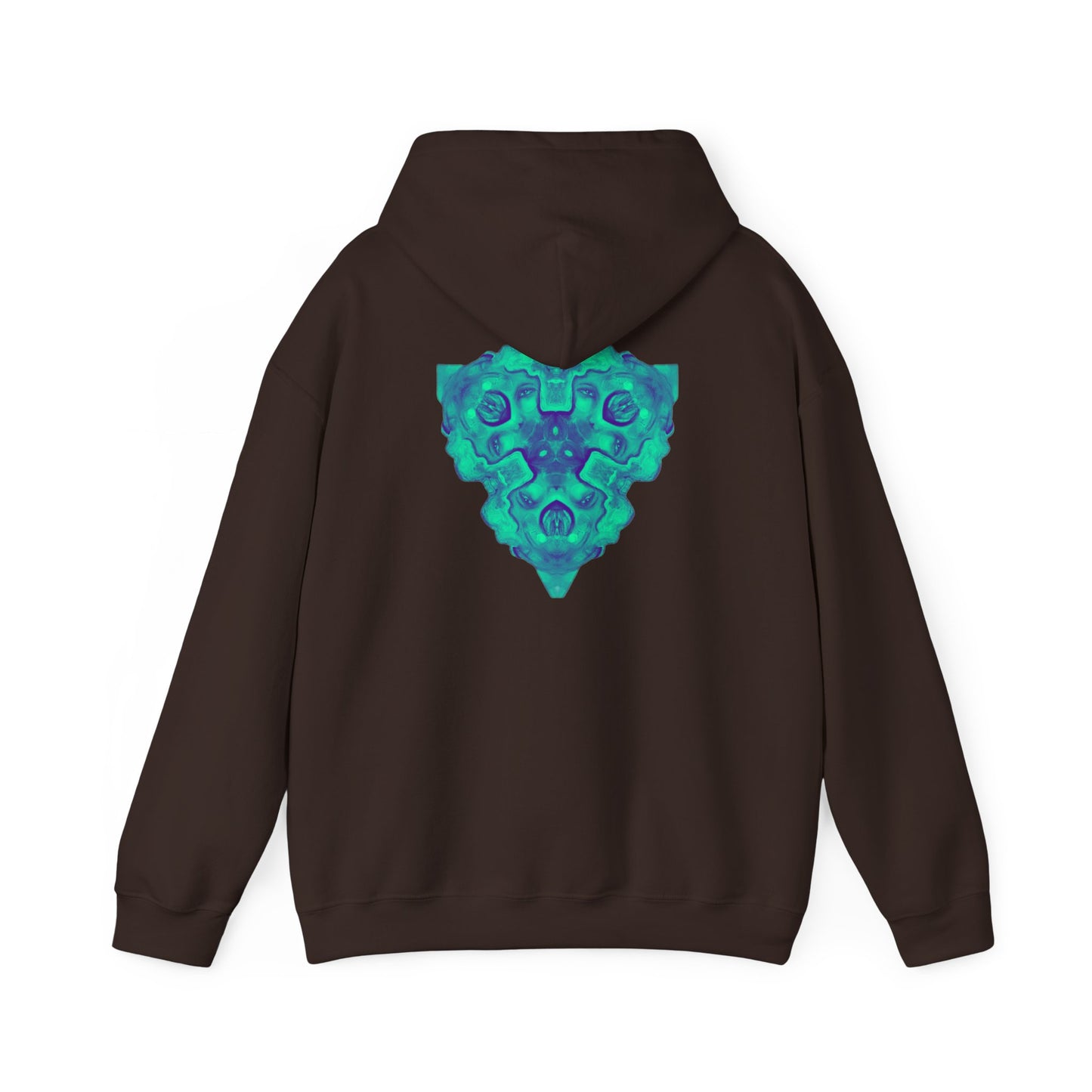 AMRU Minimal Logo Hoodie — Geometric Teal Mandala Back Graphic