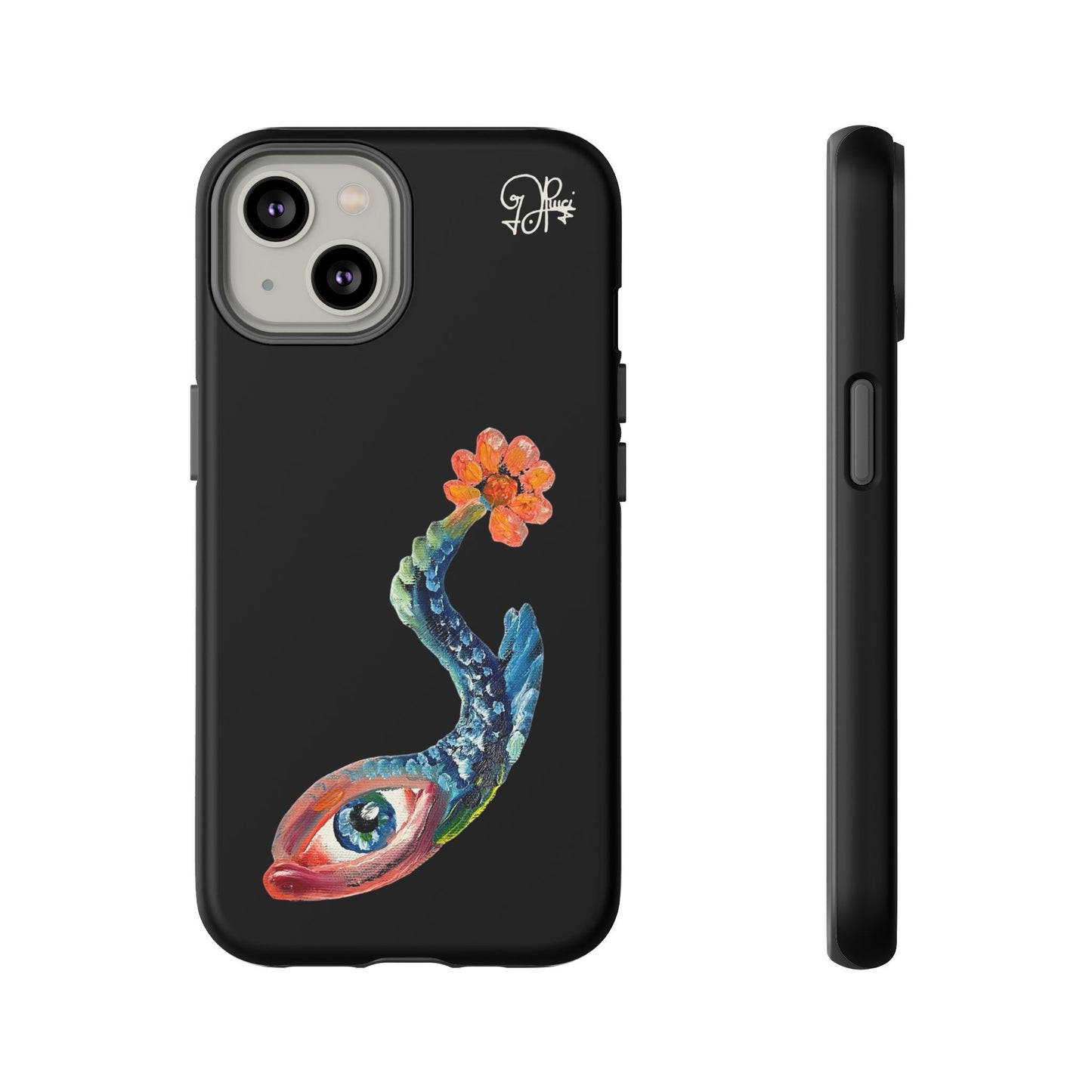 Koi Eye Tough Phone Case — Colorful Surreal Fish Design on Black