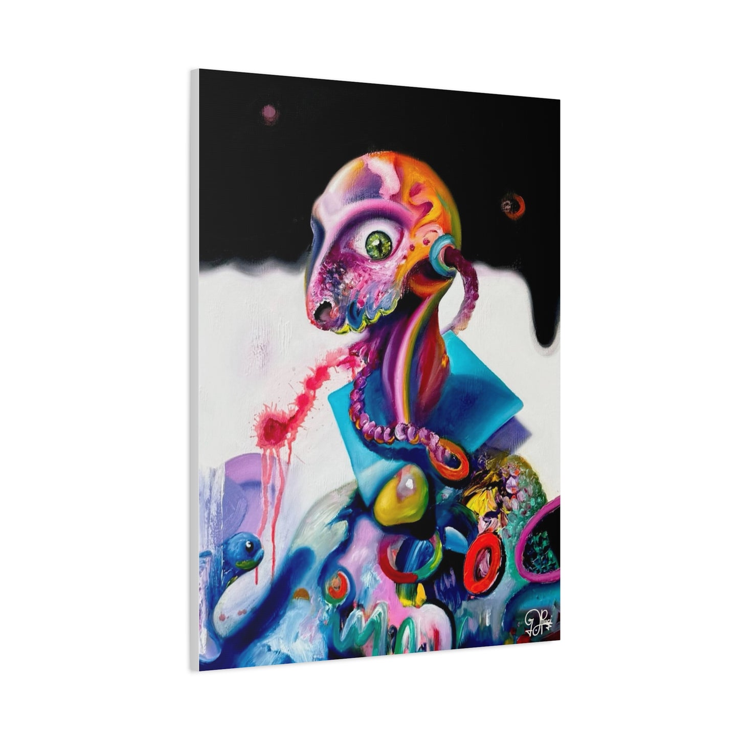 Surreal Neon Creature Matte Canvas Art — Colorful Abstract Pop-Surrealism Wall Decor