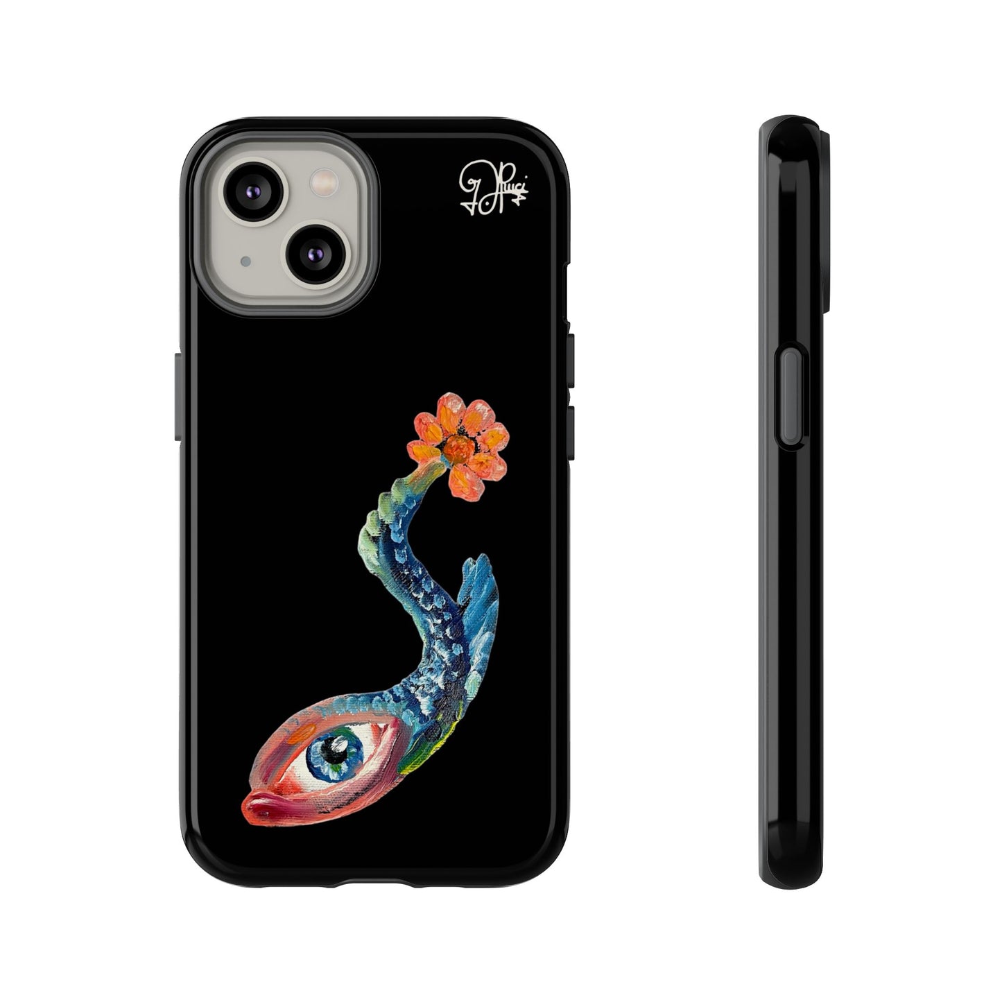 Koi Eye Tough Phone Case — Colorful Surreal Fish Design on Black