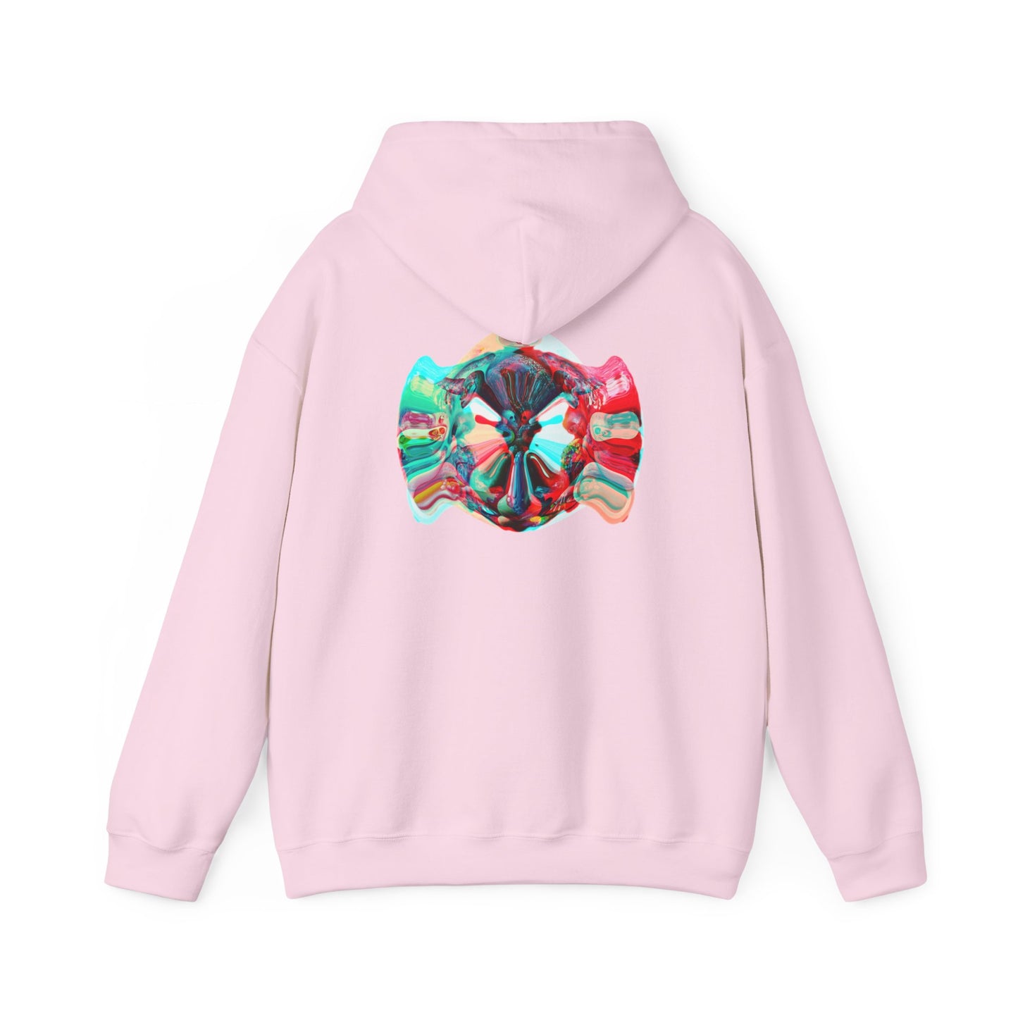 Hoodie — AMRU Minimal Front Logo & Colorful Abstract Back Art