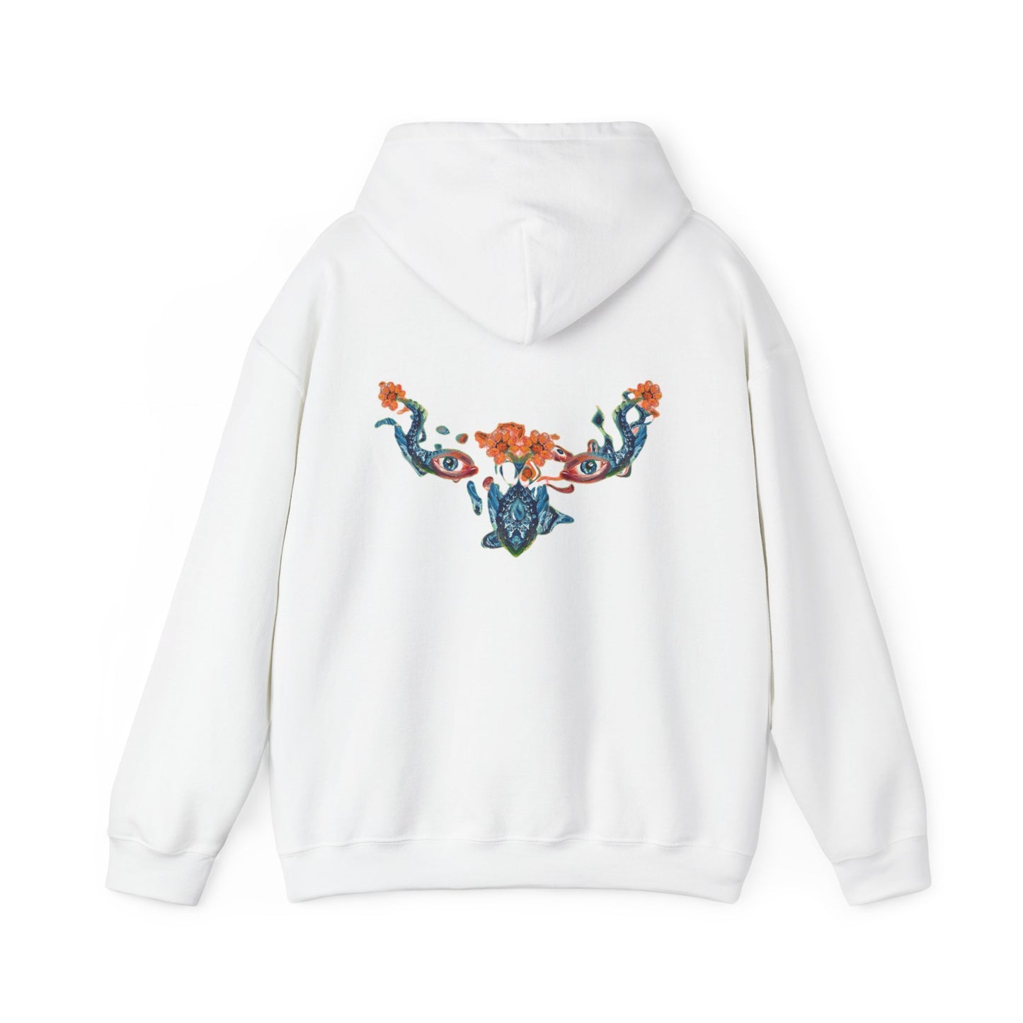 Floral Vine AMRU Hoodie — Minimal Logo Front, Embroidered Floral Back Sweatshirt