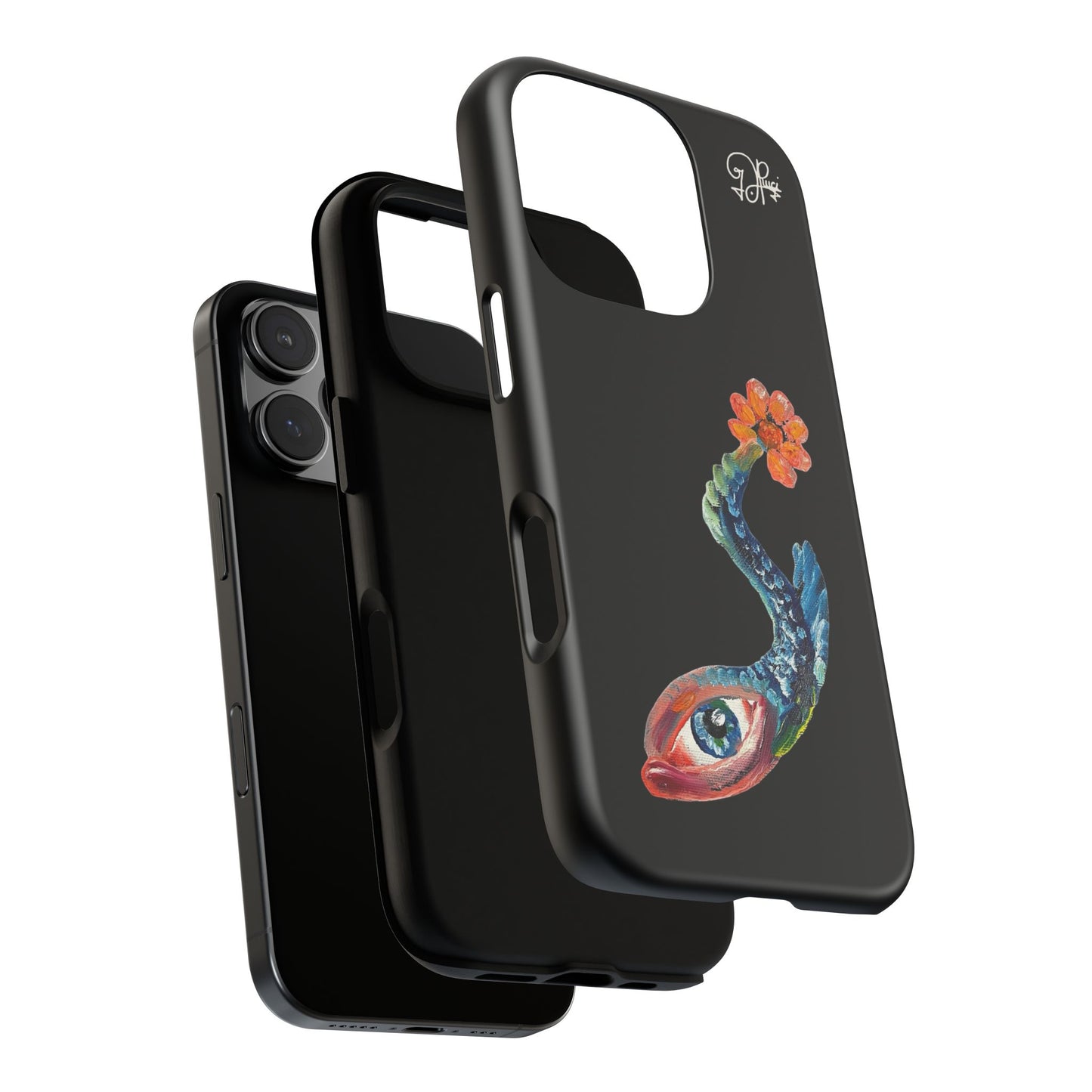 Koi Eye Tough Phone Case — Colorful Surreal Fish Design on Black
